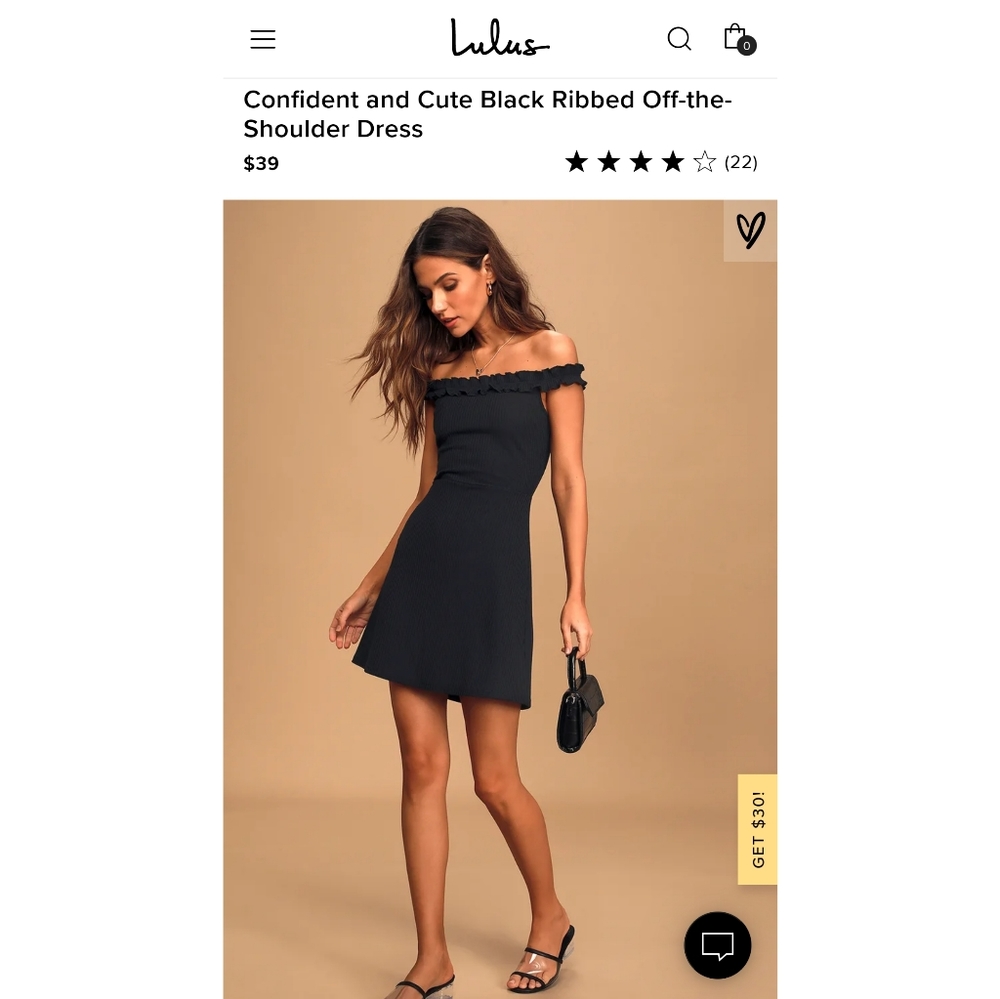 NWT Lulu's Black Ribbed Off-the-Shoulder Dress